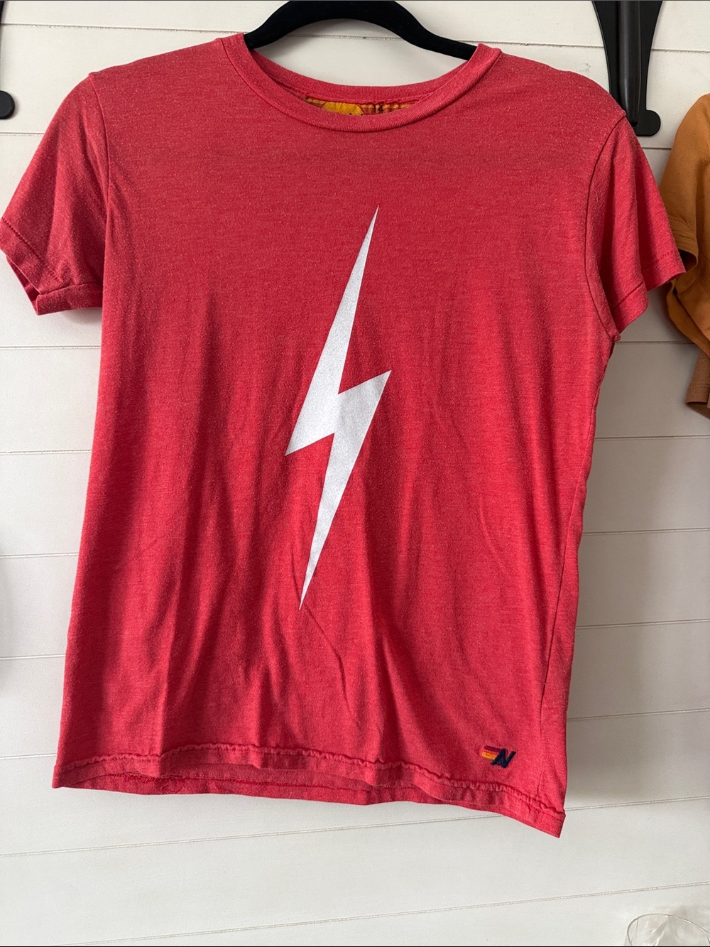 Aviator Nation Red Short Sleeve Tee with White Lightning Bolt